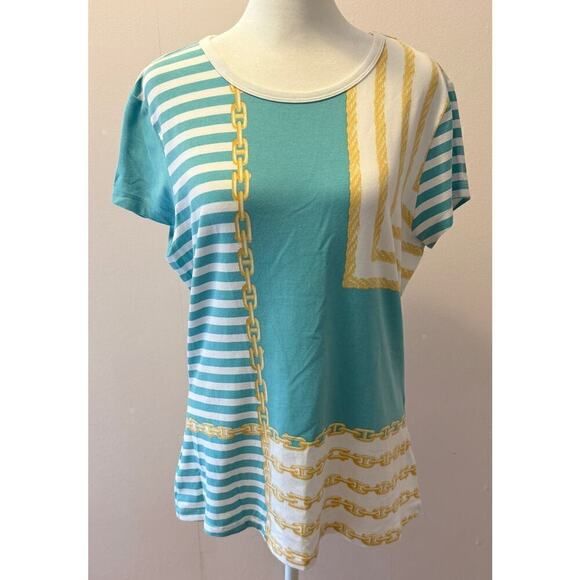 J. McLaughlin Catalina Cloth Shortsleeve Chain Graphic Tee Size L - Picture 1 of 4